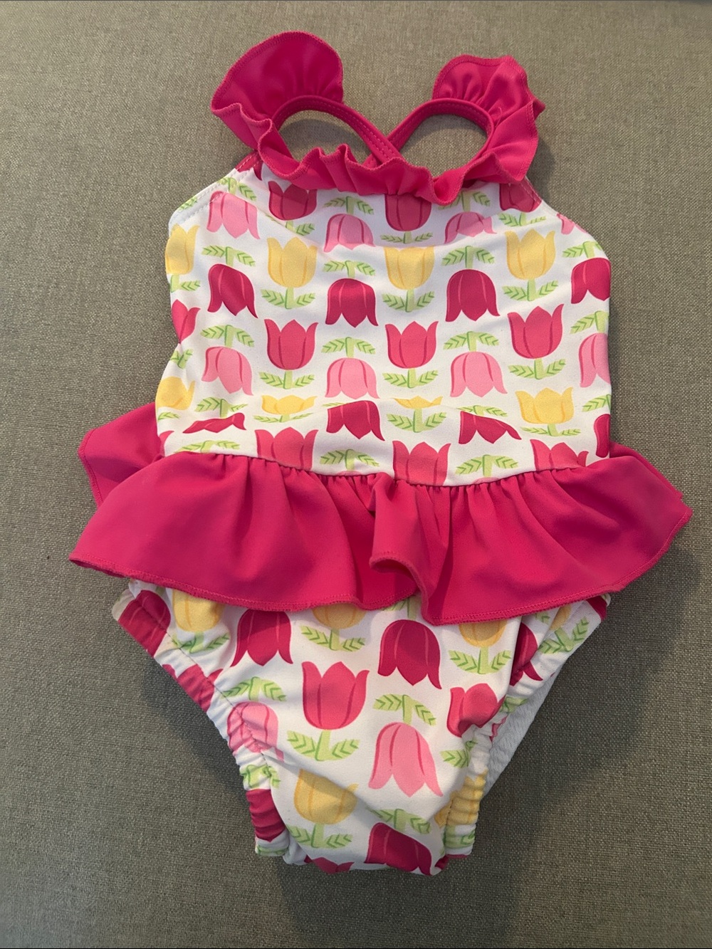 Girls' Pink Tulip Ruffle One-Piece Swimsuit with Built In Swim Diaper
